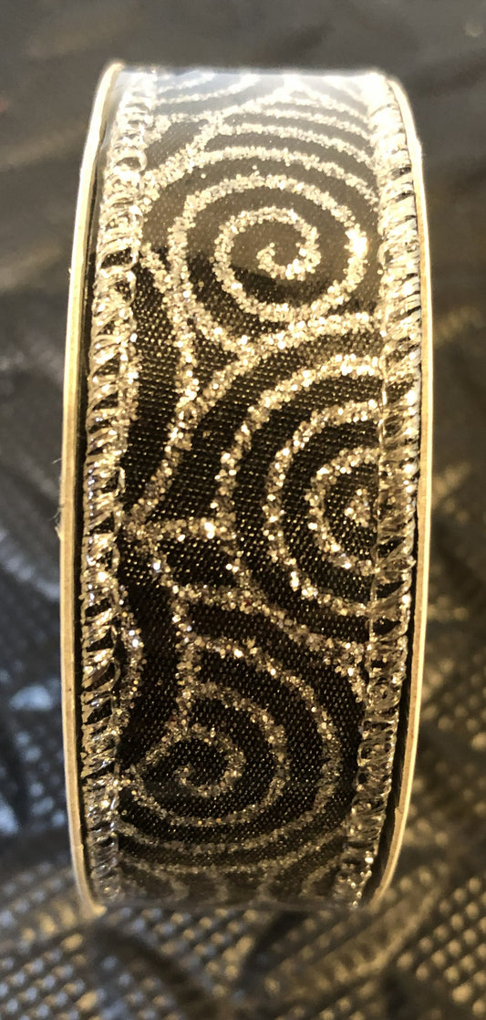 Celebrate It Wired Edge Ribbon, Black-Silver, 7/8 in x 4 yd