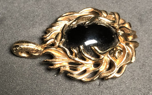 Vintage 70s Sarah Coventry Black Oval Gold-Tone Pendant