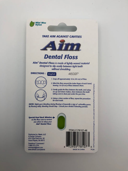 Aim Dental Floss with Free Travel Size, Mint Wax Nylon, 112 Yards, 1 Pack
