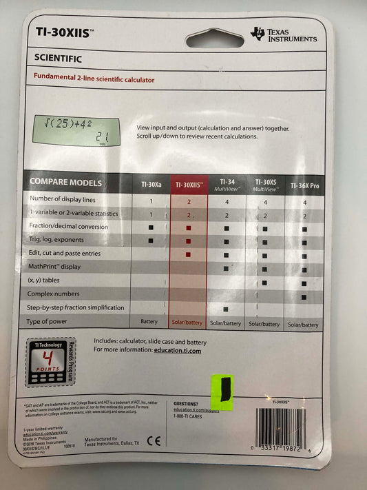 Texas Instruments TI-30XIIS Fundamental Scientific Calculator