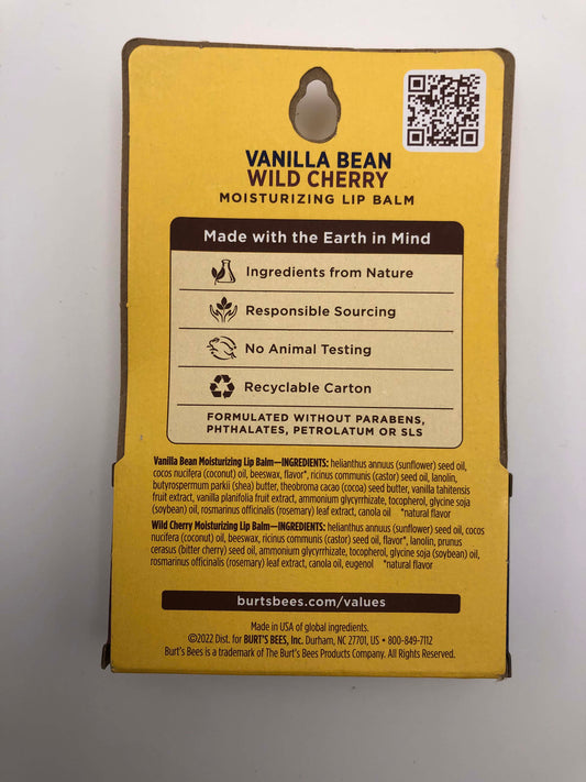 Burt's Bees Vanilla Bean & Wild Cherry Moisturizing Lip Balm, 0.15 oz, 2 Pack