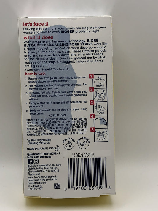 Biore Witch Hazel Deep Cleansing Pore Nose Strips, 6 Count, 1 Pack