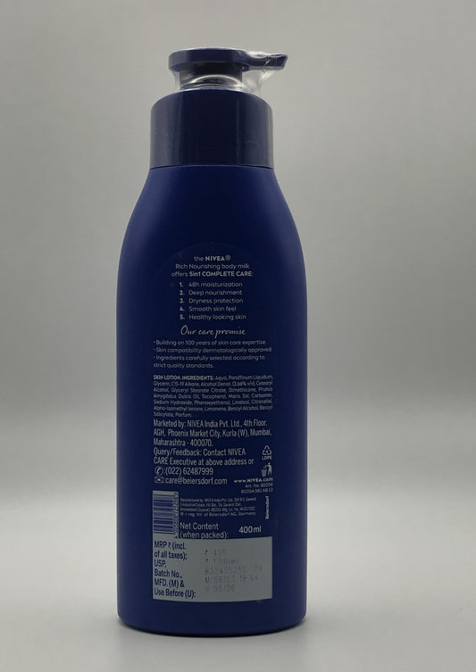 Nivea Nourishing Body Milk Lotion, Intense Moisture for Dry Skin, 5 in 1, 13.5 oz