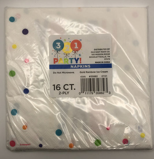 3-2-1 Party Gold Rainbow Ice Cream 2-Ply Napkins, 16 count