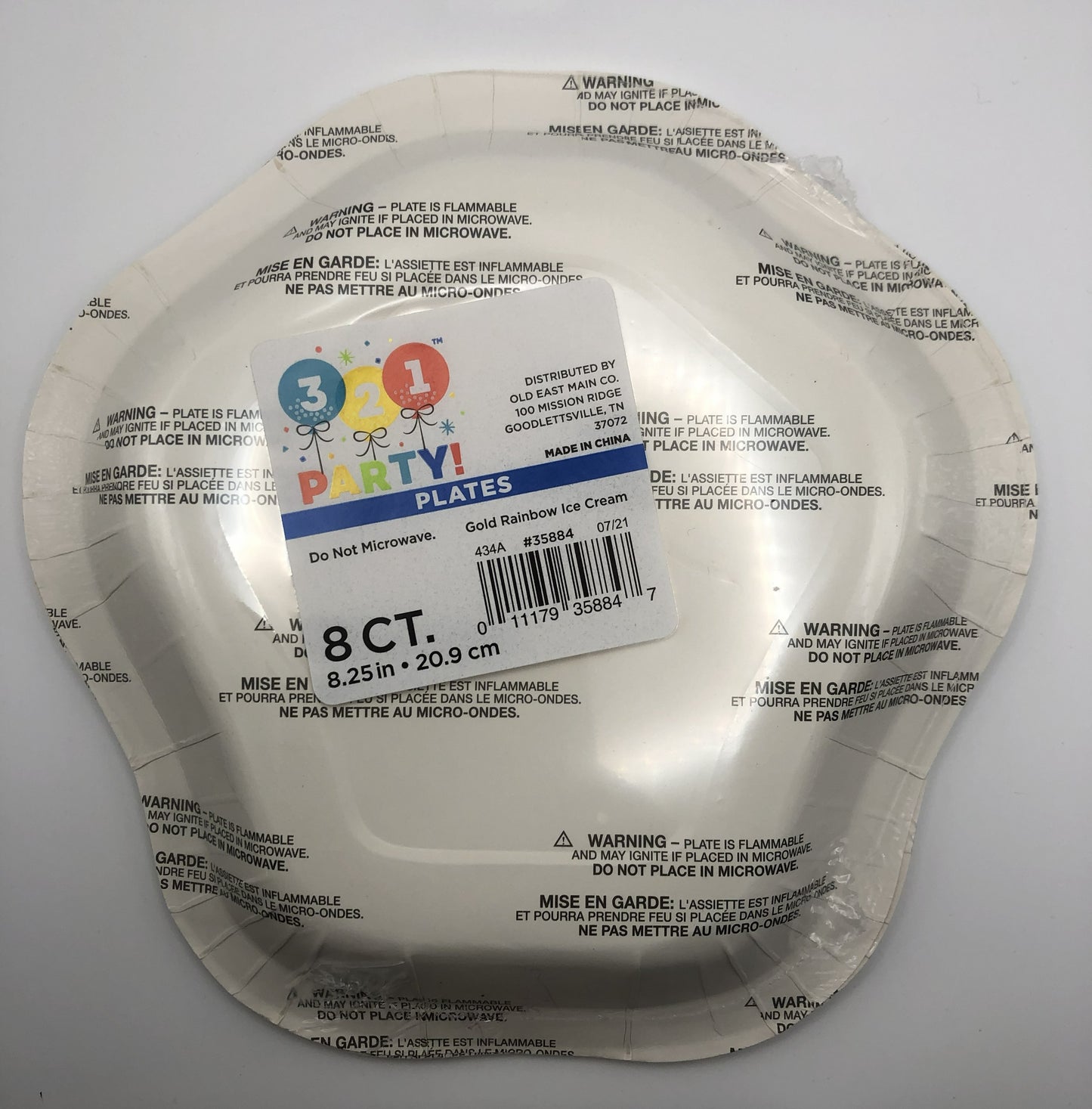 3-2-1 Party Gold Rainbow Ice Cream 8.25 in. Plates, 8 count