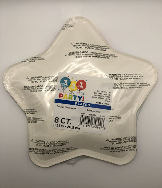 3-2-1 Party Rainbow Star Shaped 8.5 in. Plates, 8 count