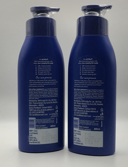 Nivea Nourishing Body Milk Lotion, Intense Moisture for Dry Skin, 5 in 1, 13.5 oz, 2 Pack