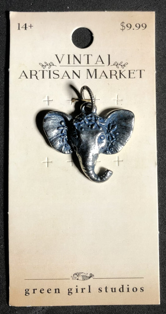 Green Girl Studios Pewter Cobalt Elephant Pendant