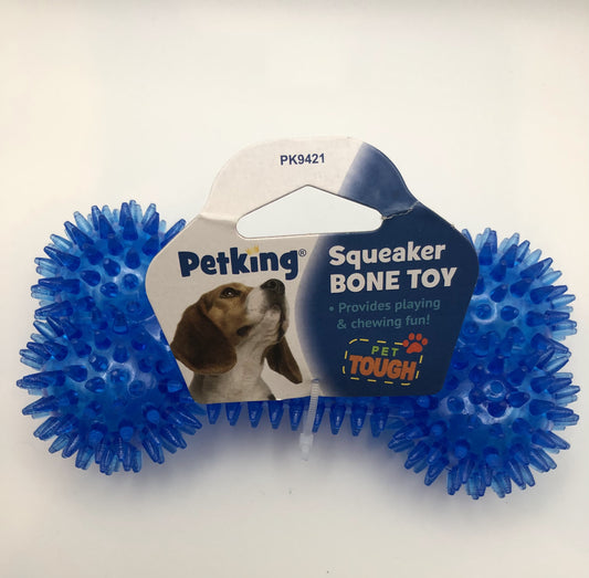 Pet King Squeaker Bone Toy with Spikes - Blue, Orange, or Pink, 1 Count