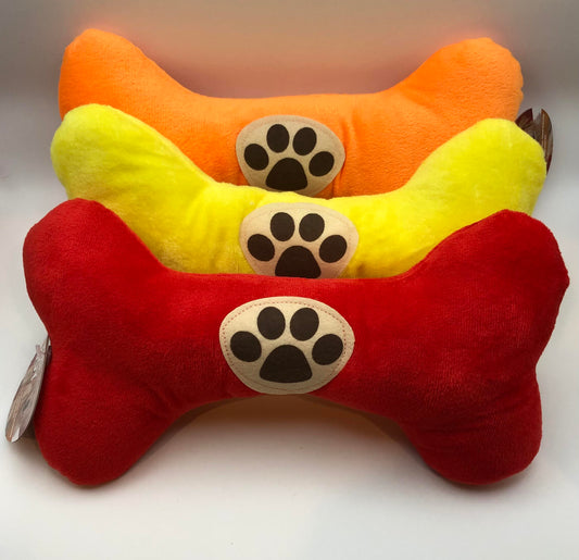 Large Plush Bone Dog Toy, Paw Print Style, Assorted colors, 1 Count