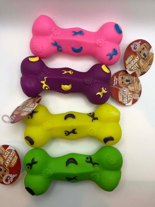 Large Vinyl Dog Squeaky Bone Toy, Assorted colors, 1 Count