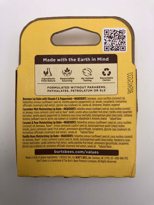 Burt's Bees Assorted Lip Balms, 0.15 oz., 4 Pack