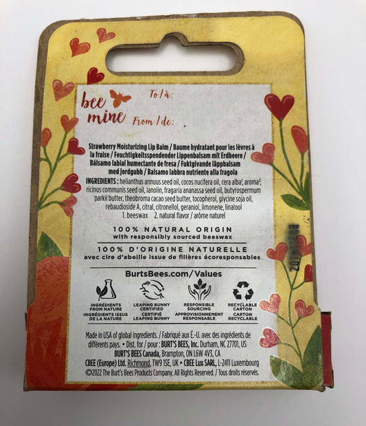 Burt's Bees Bee Mine Strawberry Moisturizing Lip Balm, 0.15 oz., 1 Pack