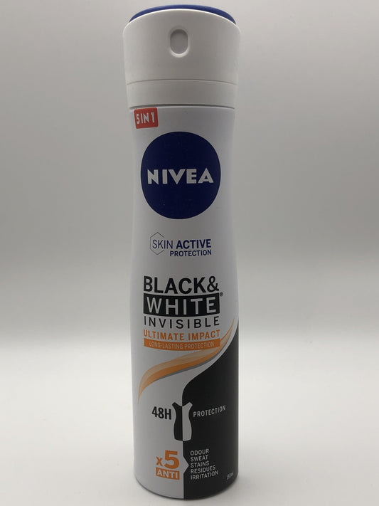 Nivea Black & White Invisible 5-in-1 Ultimate Impact Long-Lasting Deodorant, 150 mL