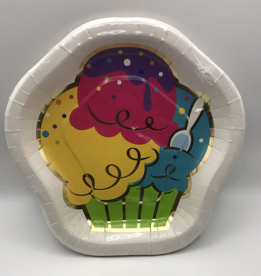 3-2-1 Party Gold Rainbow Ice Cream 8.25 in. Plates, 8 count