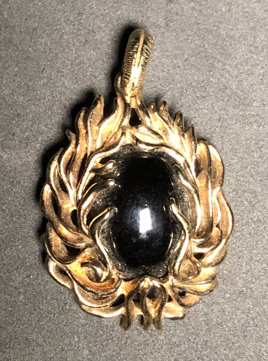 Vintage 70s Sarah Coventry Black Oval Gold-Tone Pendant