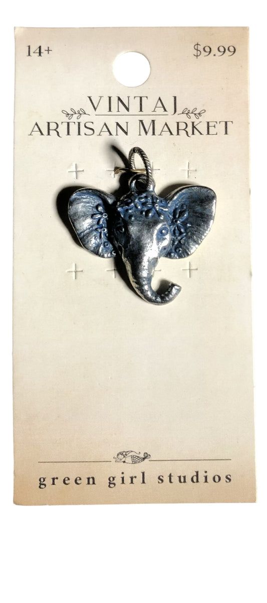 Green Girl Studios Pewter Cobalt Elephant Pendant